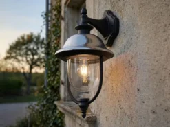 Außenwandleuchte PARMA Landhausstil Laterne hängend, Schwarz-Silber, Höhe 49cm