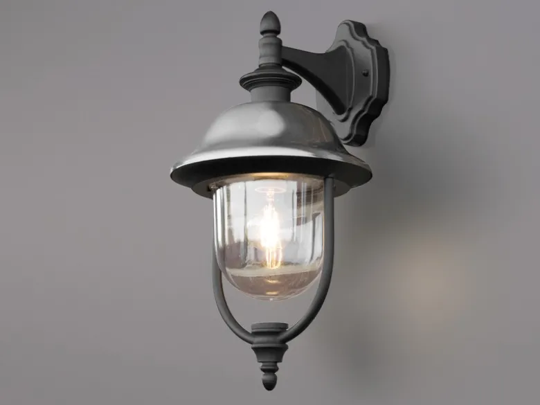 Außenwandleuchte PARMA Landhausstil Laterne hängend, Schwarz-Silber, Höhe 49cm
