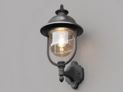 Außenwandleuchte PARMA Landhausstil Laterne stehend, Schwarz-Silber, Höhe 48cm