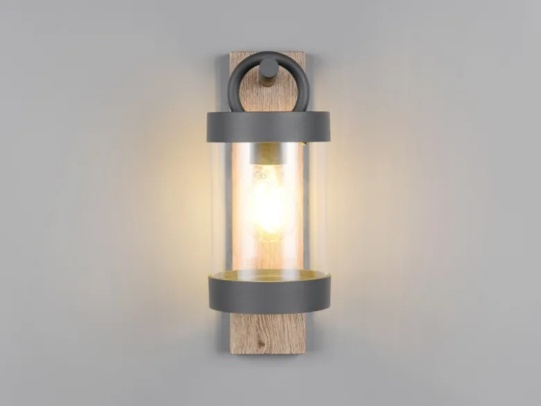Außenwandleuchte SAMBESI Laterne im Landhausstil, Holzoptik, Höhe 33cm