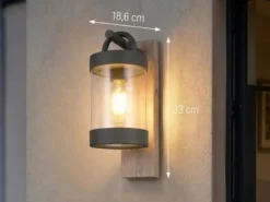 Außenwandleuchte SAMBESI Laterne im Landhausstil, Holzoptik, Höhe 33cm