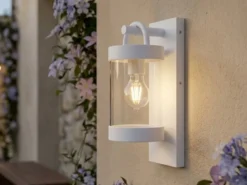 Außenwandleuchte SAMBESI Laterne im Landhausstil, Weiß, Höhe 33cm