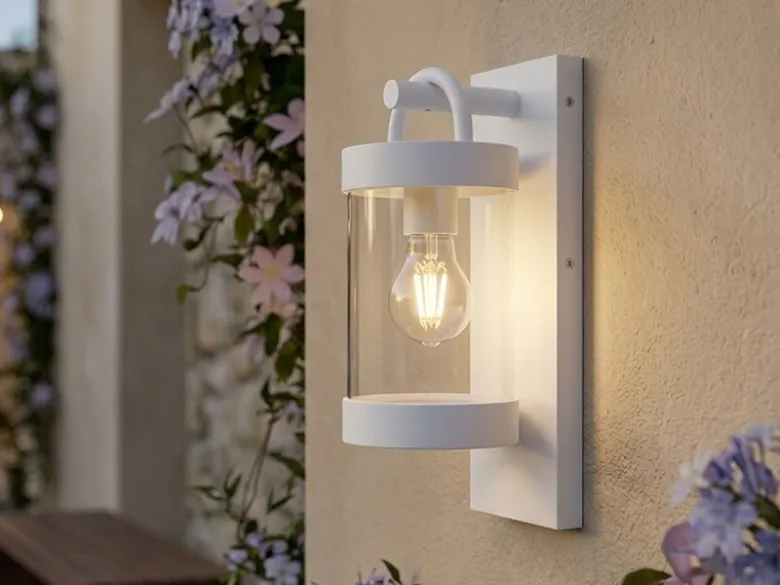 Außenwandleuchte SAMBESI Laterne im Landhausstil, Weiß, Höhe 33cm