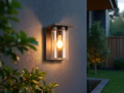 Außenwandleuchte Schwarz mit E27 LED & Glas Lampenschirm, Höhe 19cm