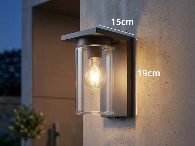 Außenwandleuchte Schwarz mit E27 LED & Glas Lampenschirm, Höhe 19cm