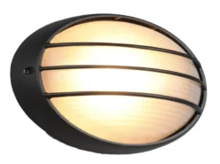 Außenwandleuchte TIRSO Schwarz mit Gitter oval, Breite 32cm