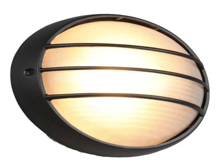 Außenwandleuchte TIRSO Schwarz mit Gitter oval, Breite 32cm