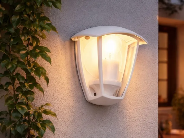 Außenwandleuchte VENTA Halbschale im Landhausstil Weiß, Höhe 20cm