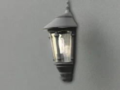Außenwandleuchte VIRGO Laterne Halbschale Aluminium Schwarz, Höhe 44cm