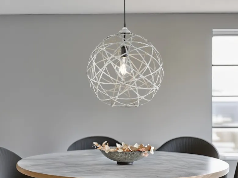 Außergewöhnliche Kugel Pendelleuchte JACOB Geflecht Design Grau Antik, Ø 40cm