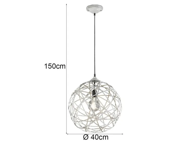 Außergewöhnliche Kugel Pendelleuchte JACOB Geflecht Design Grau Antik, Ø 40cm