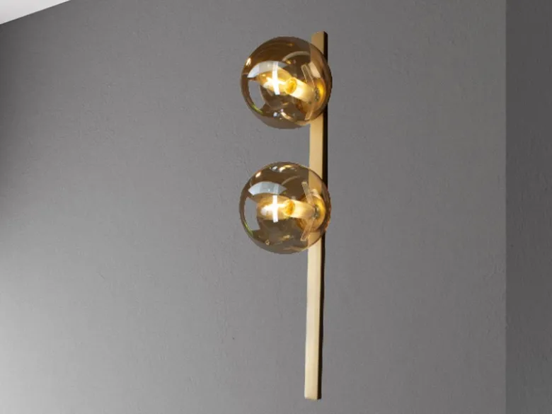 Außergewöhnliche Wandlampe PLUTO Messing 2 flammig - Glaskugel Amber
