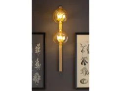 Außergewöhnliche Wandlampe PLUTO Messing 2 flammig - Glaskugel Amber