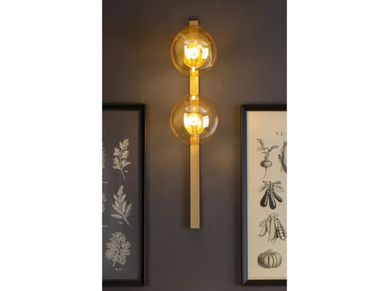 Außergewöhnliche Wandlampe PLUTO Messing 2 flammig - Glaskugel Amber
