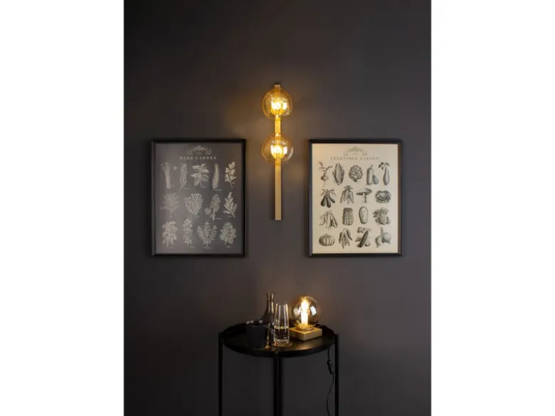 Außergewöhnliche Wandlampe PLUTO Messing 2 flammig - Glaskugel Amber
