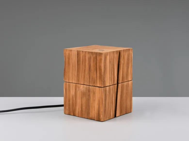 Aufklappbare LED Tischleuchte TREASURE aus Naturholz, Höhe 16cm