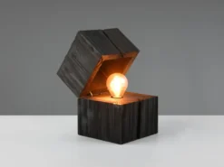 Aufklappbare LED Tischleuchte TREASURE aus Holz Schwarz, Höhe 16cm