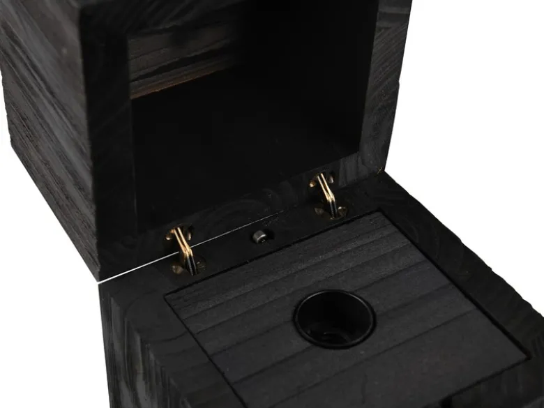 Aufklappbare LED Tischleuchte TREASURE aus Holz Schwarz, Höhe 16cm
