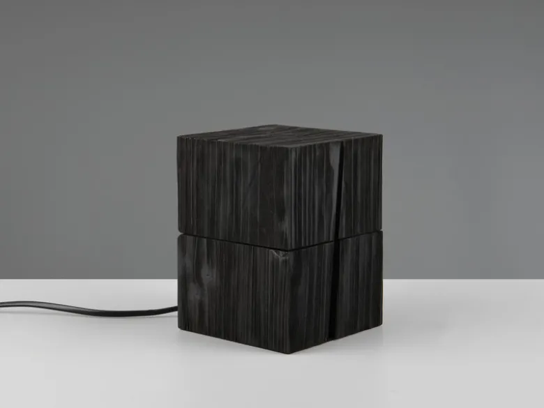 Aufklappbare LED Tischleuchte TREASURE aus Holz Schwarz, Höhe 16cm