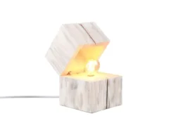 Aufklappbare LED Tischleuchte TREASURE aus Holz Weiß, Höhe 16cm