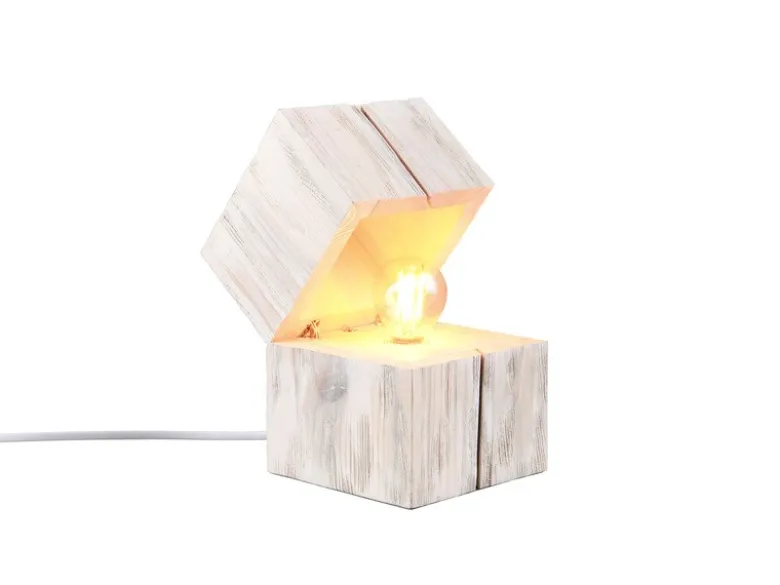 Aufklappbare LED Tischleuchte TREASURE aus Holz Weiß, Höhe 16cm