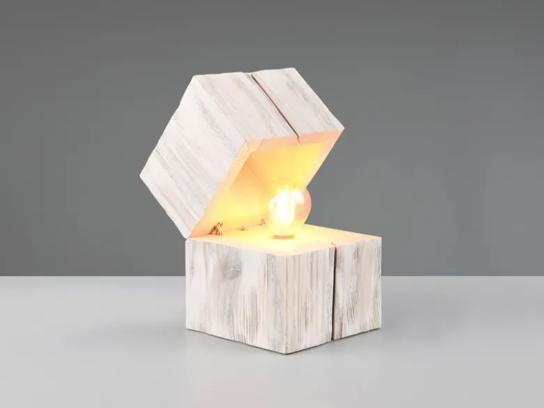 Aufklappbare LED Tischleuchte TREASURE aus Holz Weiß, Höhe 16cm