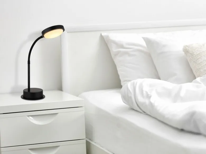 Aufladbare Akku Schreibtischlampe dimmbar, Schwarz mit Flexrohr, Höhe 38cm