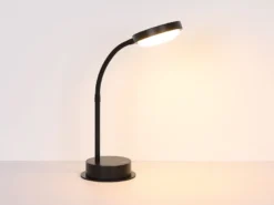 Aufladbare Akku Schreibtischlampe dimmbar, Schwarz mit Flexrohr, Höhe 38cm