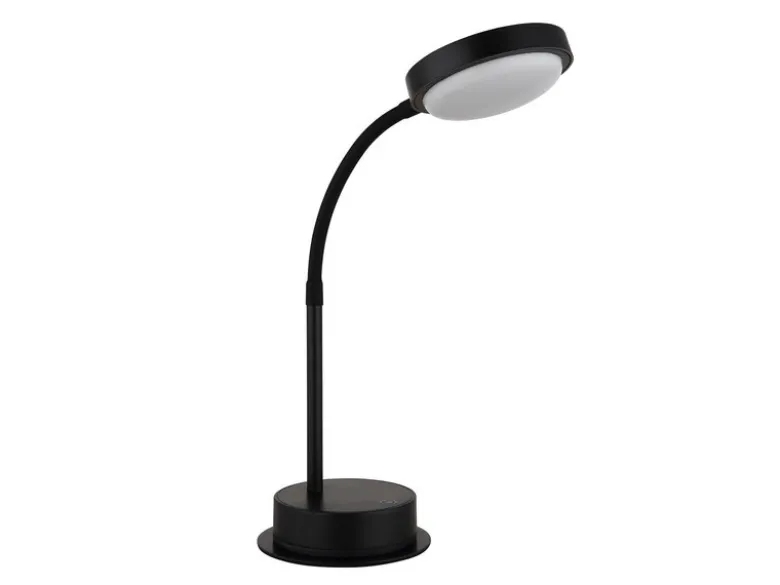 Aufladbare Akku Schreibtischlampe dimmbar, Schwarz mit Flexrohr, Höhe 38cm