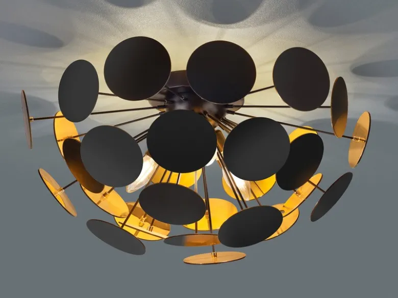 Ausgefallene Deckenleuchte DISCALGO Lampenschirm Schwarz-Gold, Ø 54cm