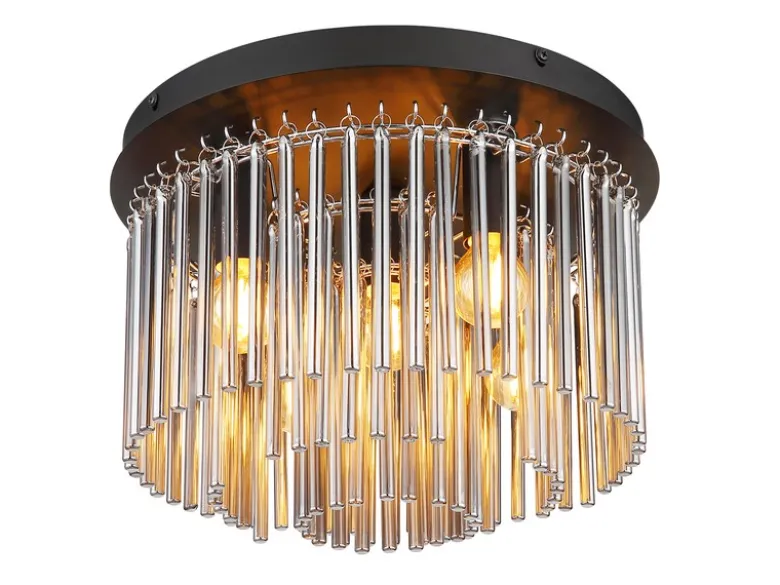 Ausgefallene Deckenleuchte GORLEY mit Rauchglas Stäben Kristalloptik, Ø 32cm