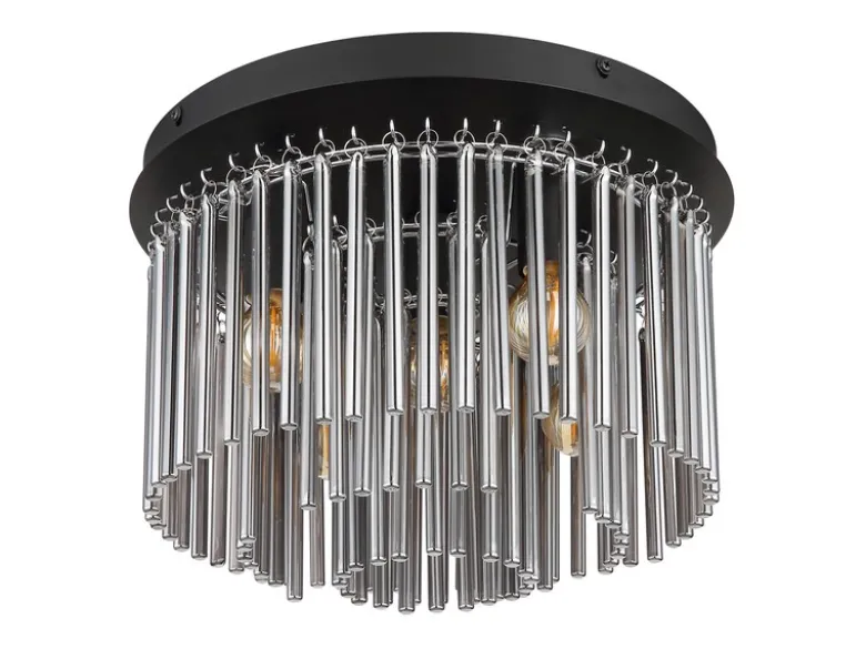 Ausgefallene Deckenleuchte GORLEY mit Rauchglas Stäben Kristalloptik, Ø 32cm