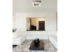 Ausgefallene LED Deckenleuchte PACO Textil Silber Metallic, Quadrat 30cm