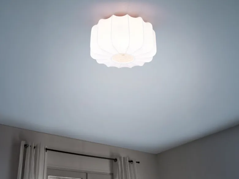 Ausgefallene LED Deckenleuchte mit Stoff Lampenschirm in Weiß, Ø 40cm