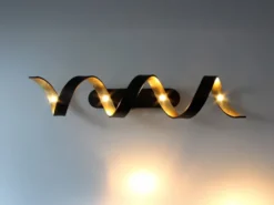 Ausgefallene LED Deckenlleuchte HELIX Schwarz / Gold, Breite 80cm