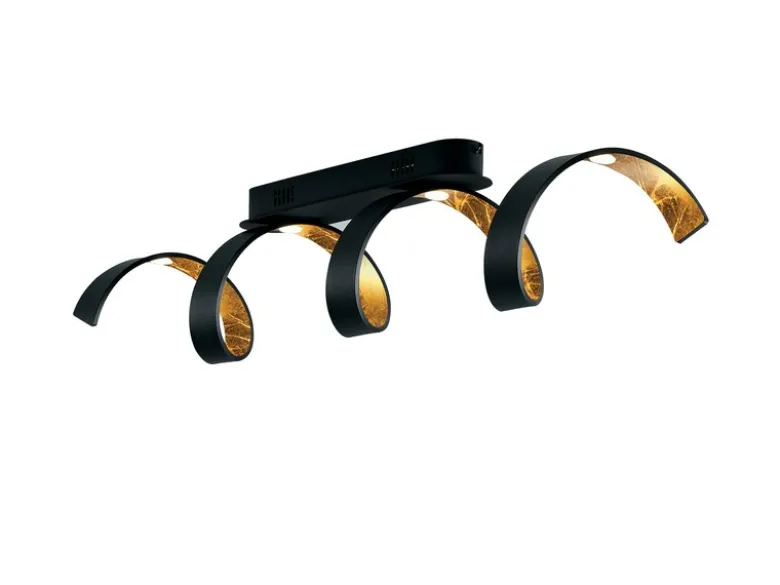 Ausgefallene LED Deckenlleuchte HELIX Schwarz / Gold, Breite 80cm