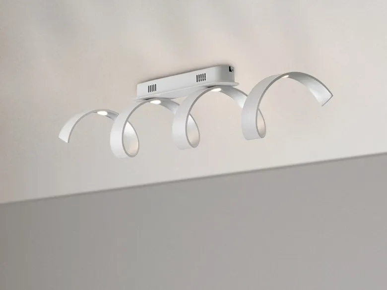 Ausgefallene LED Deckenlleuchte HELIX Weiß / Silber, Breite 80cm