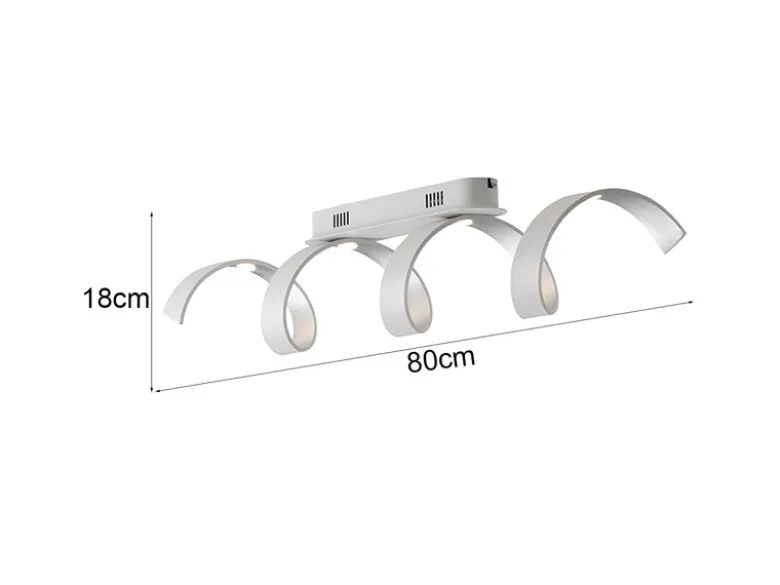 Ausgefallene LED Deckenlleuchte HELIX Weiß / Silber, Breite 80cm