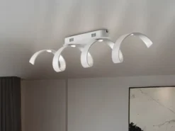 Ausgefallene LED Deckenlleuchte HELIX Weiß / Silber, Breite 80cm