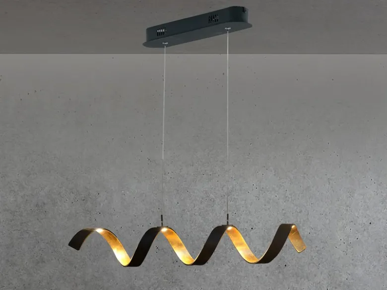 Ausgefallene LED Pendelleuchte HELIX Schwarz / Gold, Breite 80cm