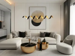 Ausgefallene LED Pendelleuchte HELIX Schwarz / Gold, Breite 125cm