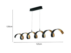Ausgefallene LED Pendelleuchte HELIX Schwarz / Gold, Breite 125cm