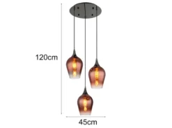 Ausgefallene LED Pendelleuchte mit drei Kupferfarbigen Glasschirmen, Ø 45cm