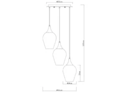 Ausgefallene LED Pendelleuchte mit drei Kupferfarbigen Glasschirmen, Ø 45cm