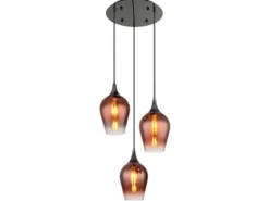 Ausgefallene LED Pendelleuchte mit drei Kupferfarbigen Glasschirmen, Ø 45cm