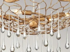 Ausgefallene LED Pendelleuchte Gold matt mit Glas Behang Ø 66cm