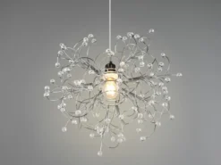 Ausgefallene LED Pendelleuchte Silber Chrom mit Acryl Kristall, Ø 52cm