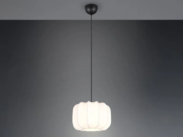 Ausgefallene LED Pendelleuchte mit Stoff Lampenschirm in Weiß, Ø 25cm
