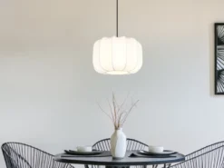 Ausgefallene LED Pendelleuchte mit Stoff Lampenschirm in Weiß, Ø 25cm