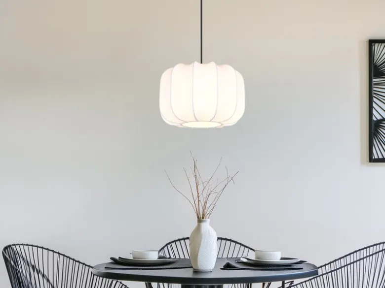 Ausgefallene LED Pendelleuchte mit Stoff Lampenschirm in Weiß, Ø 25cm